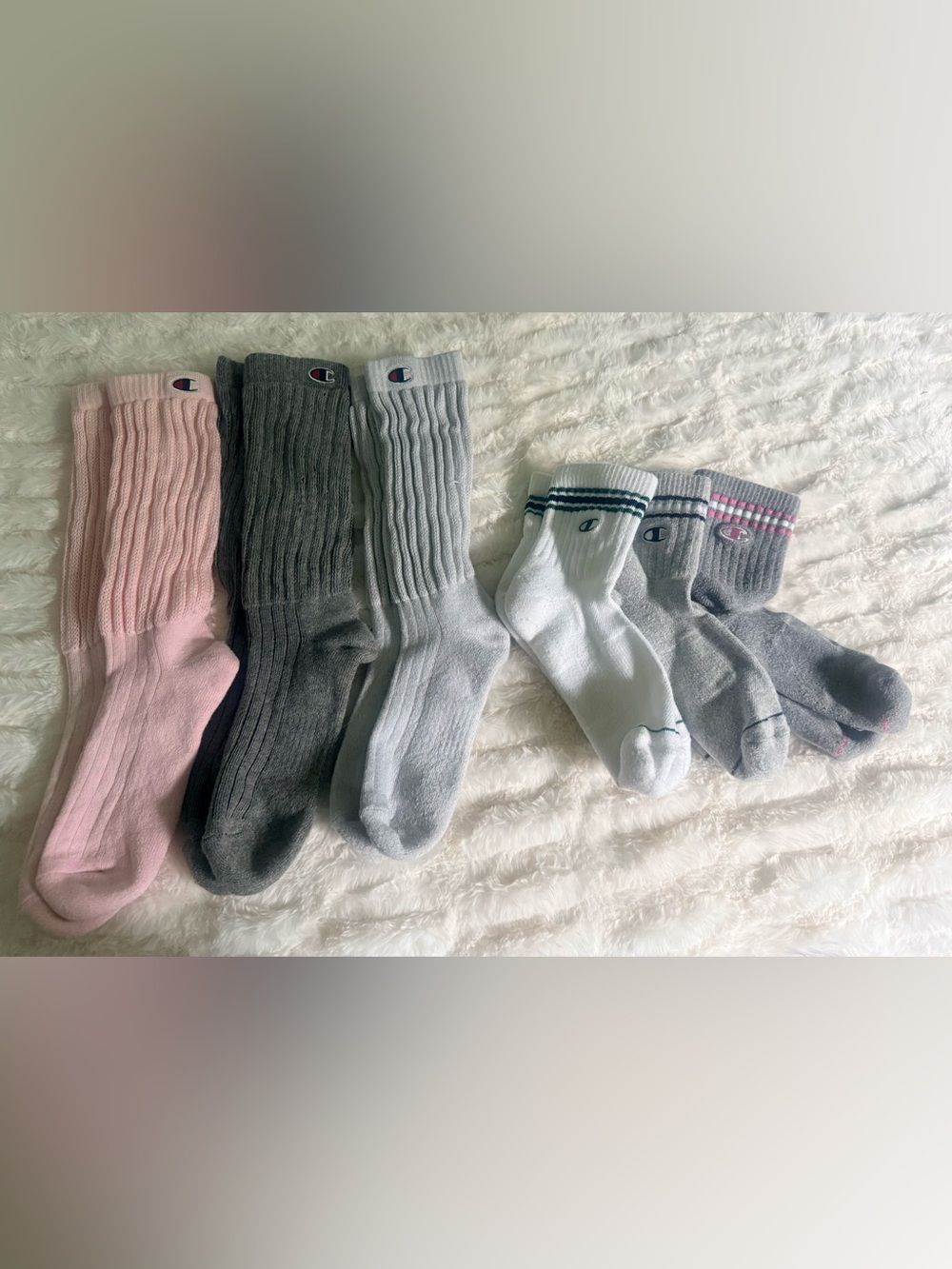 Champion Womens Retro-Inspired Socks: 3 Pair Scrunch Socks; 3 Pair Crew Socks